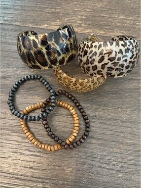 Cheetah Cuff Bracelet Lot 6 (3 Cuff 3 Beaded )